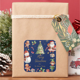 Navy Blue Christmas Santa Elf Snowman Gingerbrot Quadratischer Aufkleber