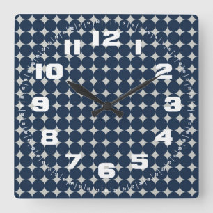 Navy Blue Circles and Silver Diamonds Pattern Gift Quadratische Wanduhr