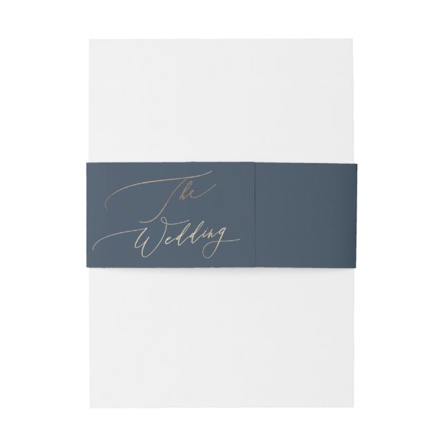 Navy Blue Classic Gold Calligraphy The Wedding Einladungsbanderole (Rückseitenbeispiel)