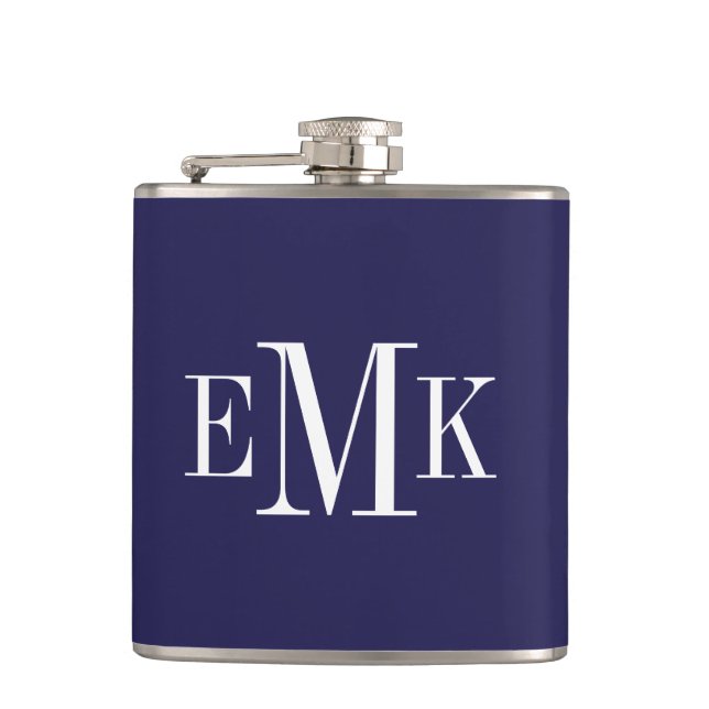 Navy Blue Classic Monogram Flachmann (Vorderseite)