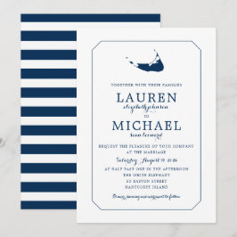 Navy Blue Classic Nantucket Island Map Wedding Einladung