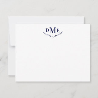 Navy Blue Classic Wheat 3 Initial Monogram Mitteilungskarte
