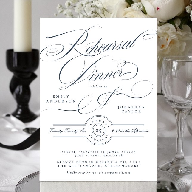 Navy Blue Classy Elegant Wedding Rehearsal Dinner Einladung (Von Creator hochgeladen)