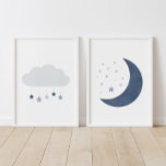Navy Blue Cloud and Moon Boy Kinderzimmer Deco Bilderwand Sets<br><div class="desc">Fügen Sie Ihrem kleinen Platz eine Touch mit diesem Set von 2 Aquarellwolken und Monddrucken hinzu.</div>