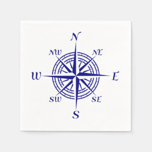 Navy Blue Coastal Compass Rose Serviette