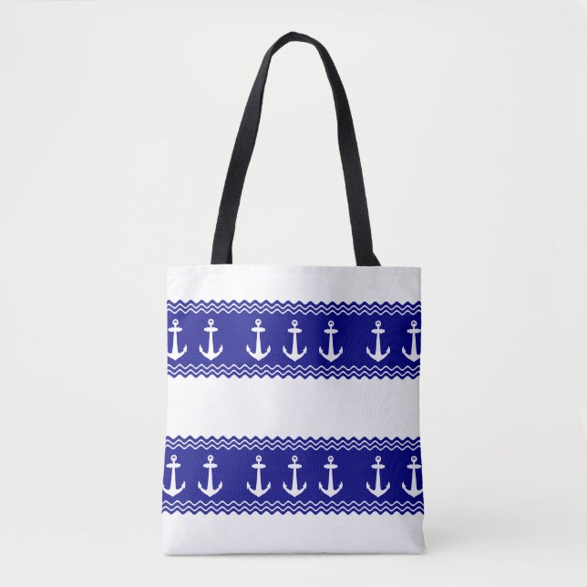 Navy Blue Coastal Muster Anker Tasche (Vorderseite)