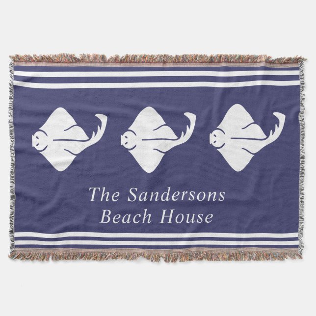 Navy Blue Coastal Nautical Stingray Manta Ray Door Decke (Vorderseite)