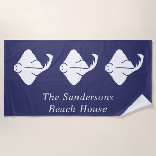 Navy Blue Coastal Nautical Stingray Manta Ray Door Strandtuch