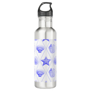 Navy Blue Coastal Seashells Starfish Edelstahlflasche