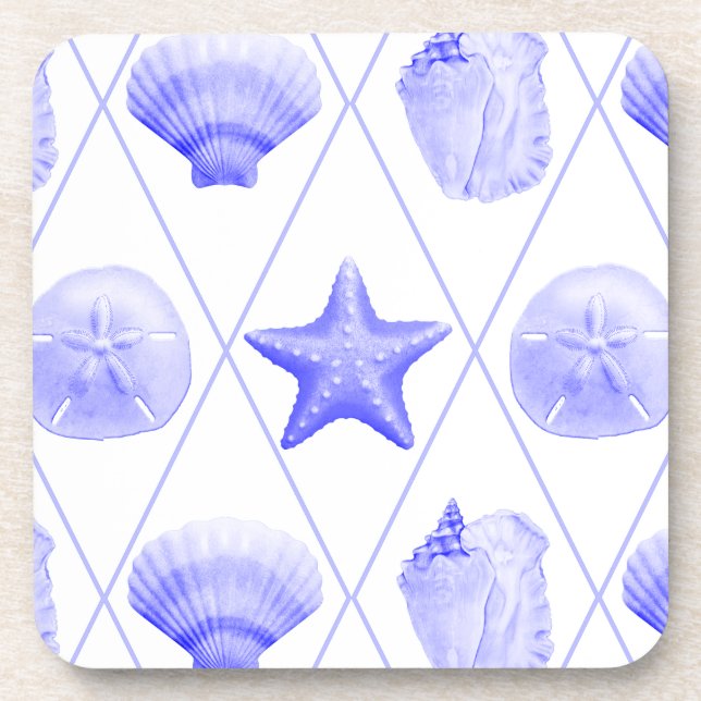 Navy Blue Coastal Seashells Starfish Getränkeuntersetzer (Vorderseite)