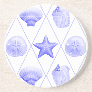 Navy Blue Coastal Seashells Starfish Getränkeuntersetzer