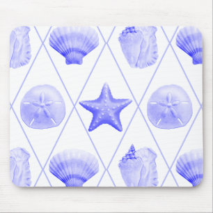 Navy Blue Coastal Seashells Starfish Mousepad