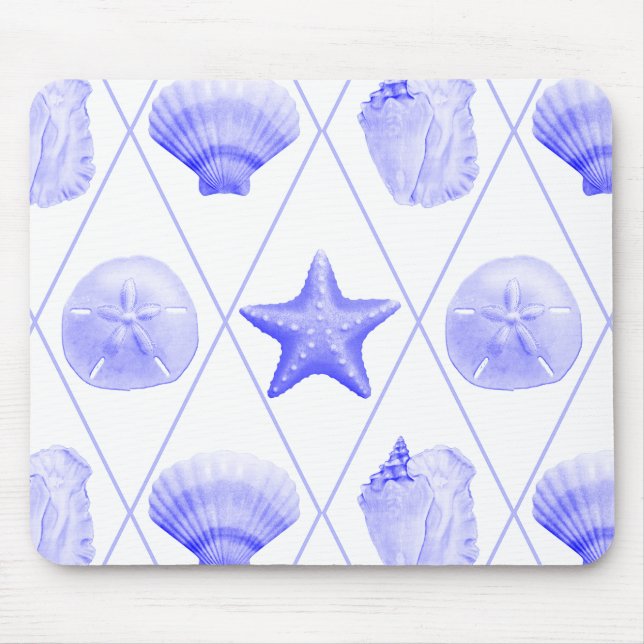 Navy Blue Coastal Seashells Starfish Mousepad (Vorne)