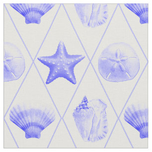 Navy Blue Coastal Seashells Starfish Stoff