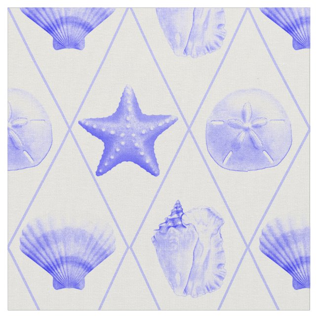 Navy Blue Coastal Seashells Starfish Stoff (Nahaufnahme)