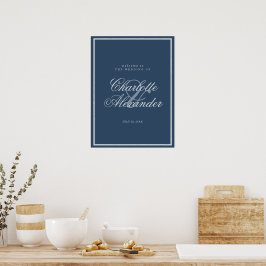 Navy Blue Coastal Wedding Elegant Welcome Sign Poster