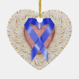 Navy Blue Colon Cancer Ribbon from Heart - SR Keramik Ornament