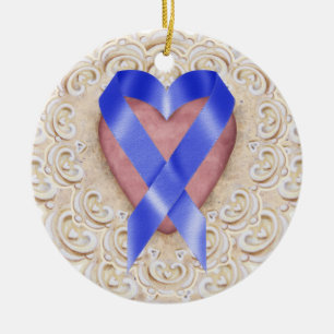 Navy Blue Colon Cancer Ribbon from Heart - SR Keramikornament