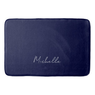 Navy Blue Color Schlicht Moderne Namenskalligraphi Badematte