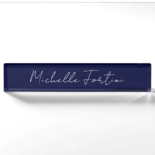 Navy Blue Color Schlicht Moderne Namenskalligraphi Namensplakette