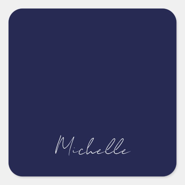Navy Blue Color Schlicht Moderne Namenskalligraphi Quadratischer Aufkleber (Vorderseite)