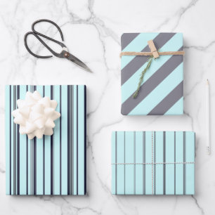 Navy Blue Color Stripe Vintag Niedlich Geschenkpapier Set