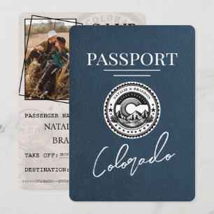 Navy Blue Colorado Passport Save the Date