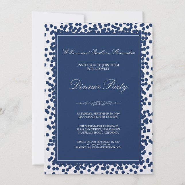 Navy Blue Confetti Party Einladung (Vorderseite)