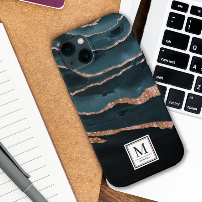 Navy Blue & Copper Elegantes Abstraktes Wasser Case-Mate iPhone Hülle (Von Creator hochgeladen)