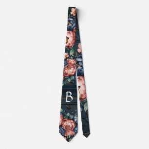 Navy Blue & Copper Peony Groom Neck Tie Krawatte