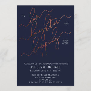 Navy Blue Copper Script Probe Dinner einladen Einladung