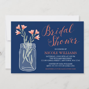 Navy Blue Coral Blume Mason Jar Brautparty Einladung