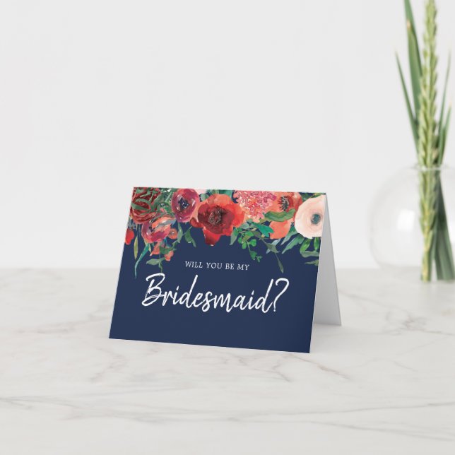 Navy Blue Coral Floral werden Sie meine Brautjungf (Vorderseite)