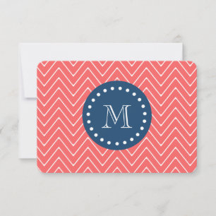 Navy Blue, Coral Zickzack Pattern   Ihr Monogramm Mitteilungskarte