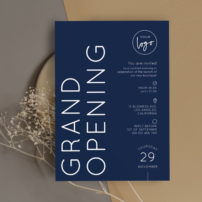 Navy Blue Corporate Business Logo Grand Opening Einladung (Von Creator hochgeladen)
