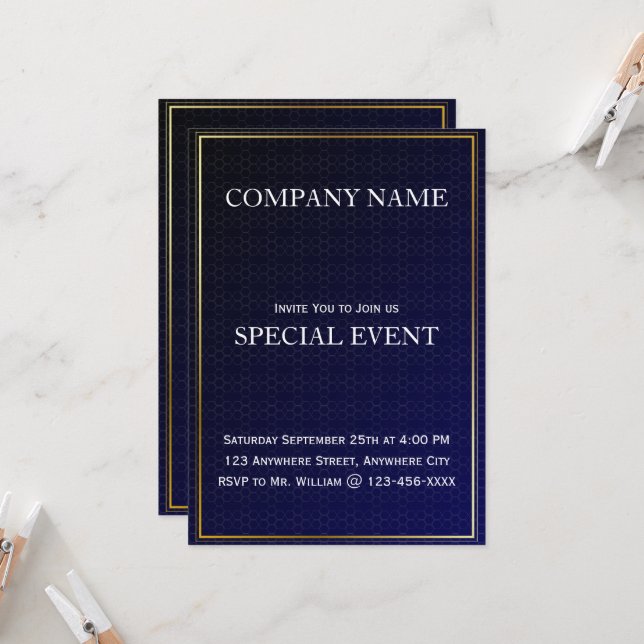 Navy Blue Corporate Business Party Einladung Card (Vorderseite/Rückseite Beispiel)
