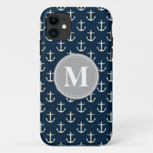 Navy Blue Cream Anchor Muster Grau Monogramm title_seo2