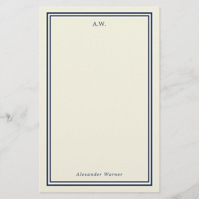Navy Blue & Cream Mit Monogramm Stationery Briefpapier (Vorderseite)