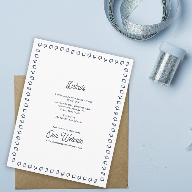 Navy Blue Crest Formal Classic Wedding Details  Begleitkarte (Navy Blue Crest Wedding Details Card | Elegant Formal Reception Insert with Classic Border )