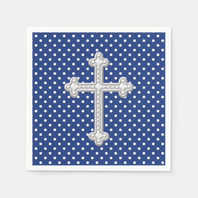 Navy Blue Cross Christening Serviette (Vorderseite)