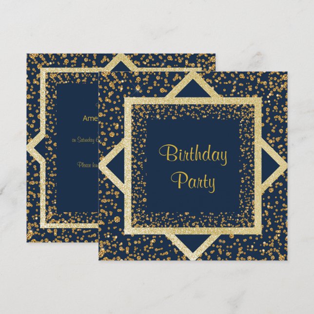 NAVY BLUE CRYSTAL GOLD GEBURTTAG LAYERED EINLADUNG (Vorne/Hinten)