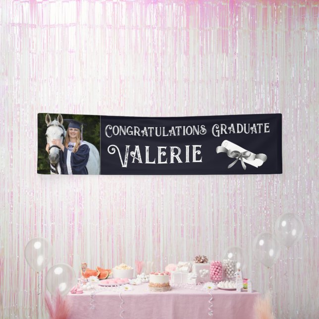 Navy Blue Custom Foto Abschluss Banner (Party)