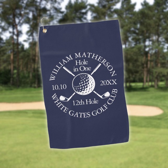 Navy Blue Custom Hole in einem Golf Ball Clubs Golfhandtuch (Navy Blue Custom Hole in One Golf Ball Clubs Golf Towel)