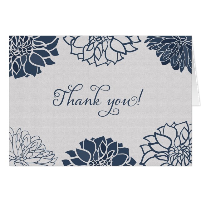 Navy Blue Dahlia Floral Danke Karte (Vorderseite (Horizontal))