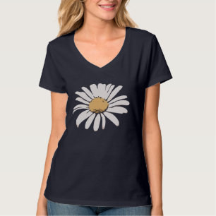 Navy Blue Daisy Floral V-Neck T - Shirt