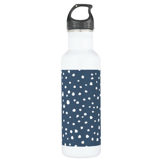 Navy Blue Dalmatian Spots, Dalmatian Dots, Dotted Edelstahlflasche (Vorderseite)