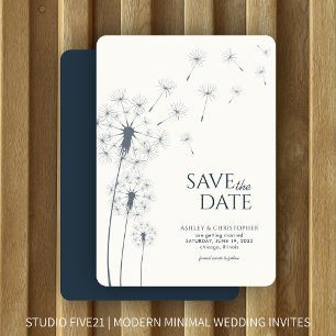 Navy Blue Dandelion Wedding Save the Date Card