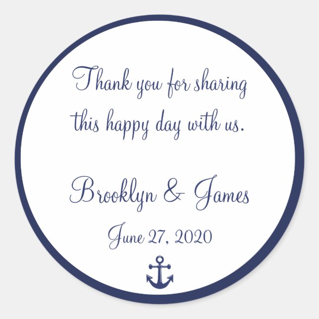 Navy Blue Danke Nautical Wedding Stickers (Vorderseite)