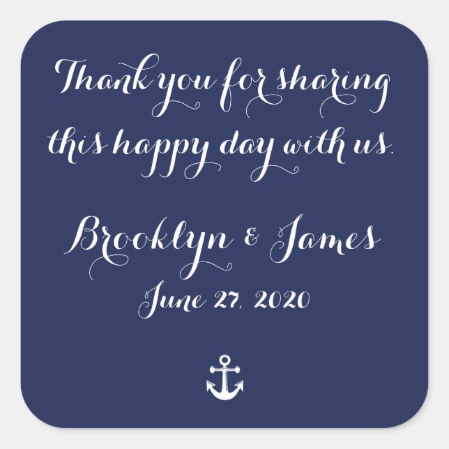 Navy Blue Danke Nautical Wedding Stickers (Vorderseite)