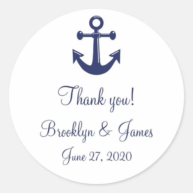 Navy Blue Danke Nautical Wedding Stickers (Vorderseite)